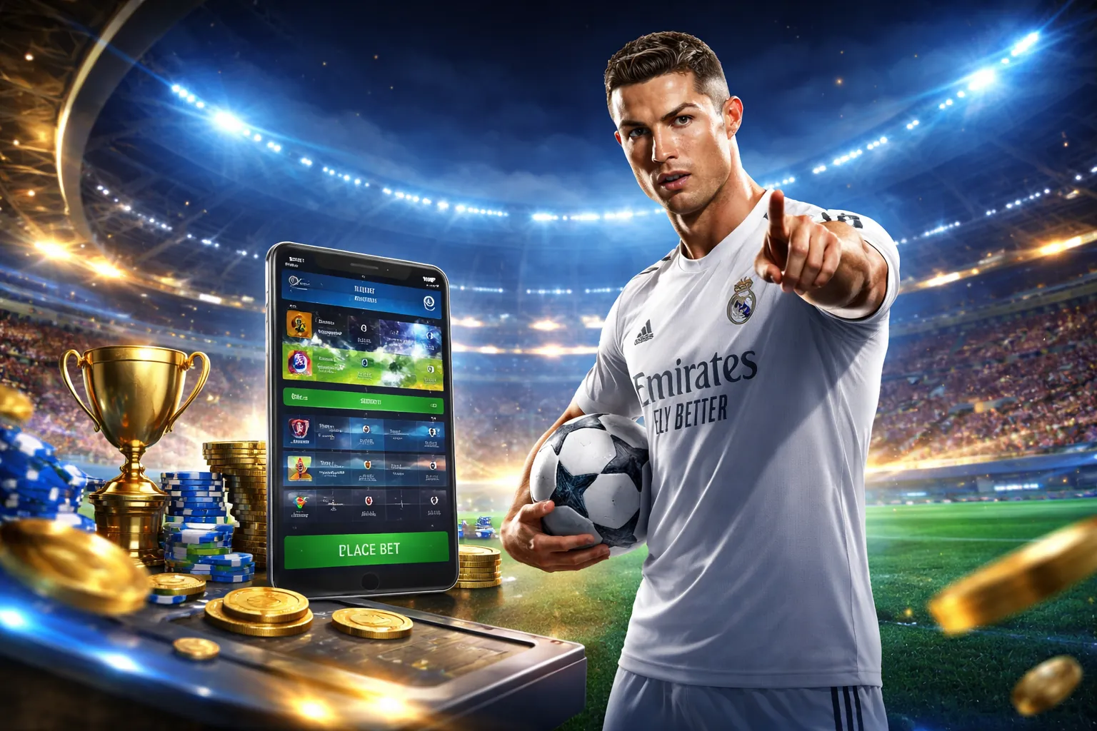 Sân vận động với ánh sáng rực rỡ và năng lượng cá cược thể thao topzo web